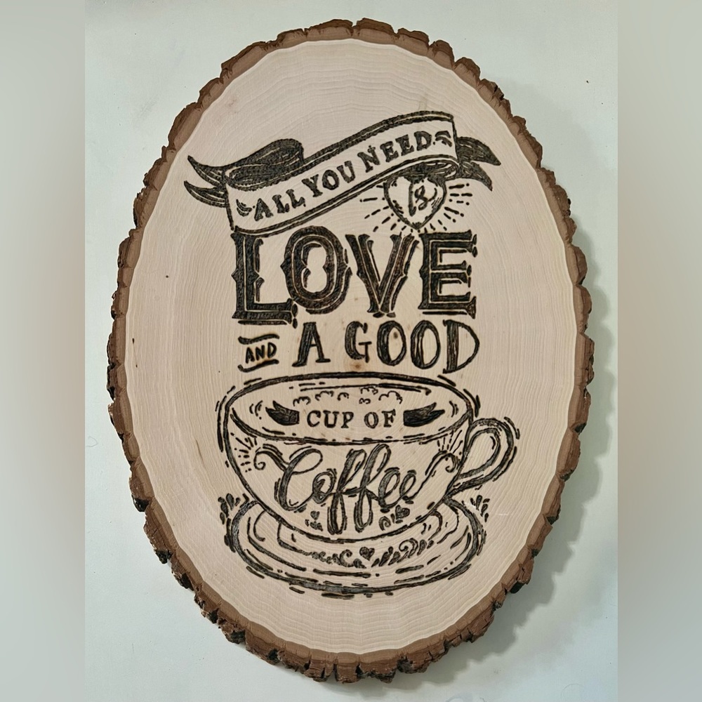 Handmade wood burned coffee sign